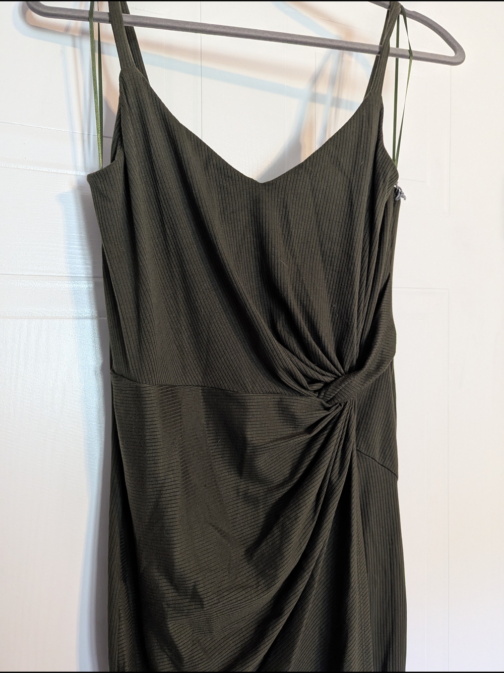 nine britton Olive Green Asymmetrical Knot-Detail Slip Dress - Picture 2 of 6